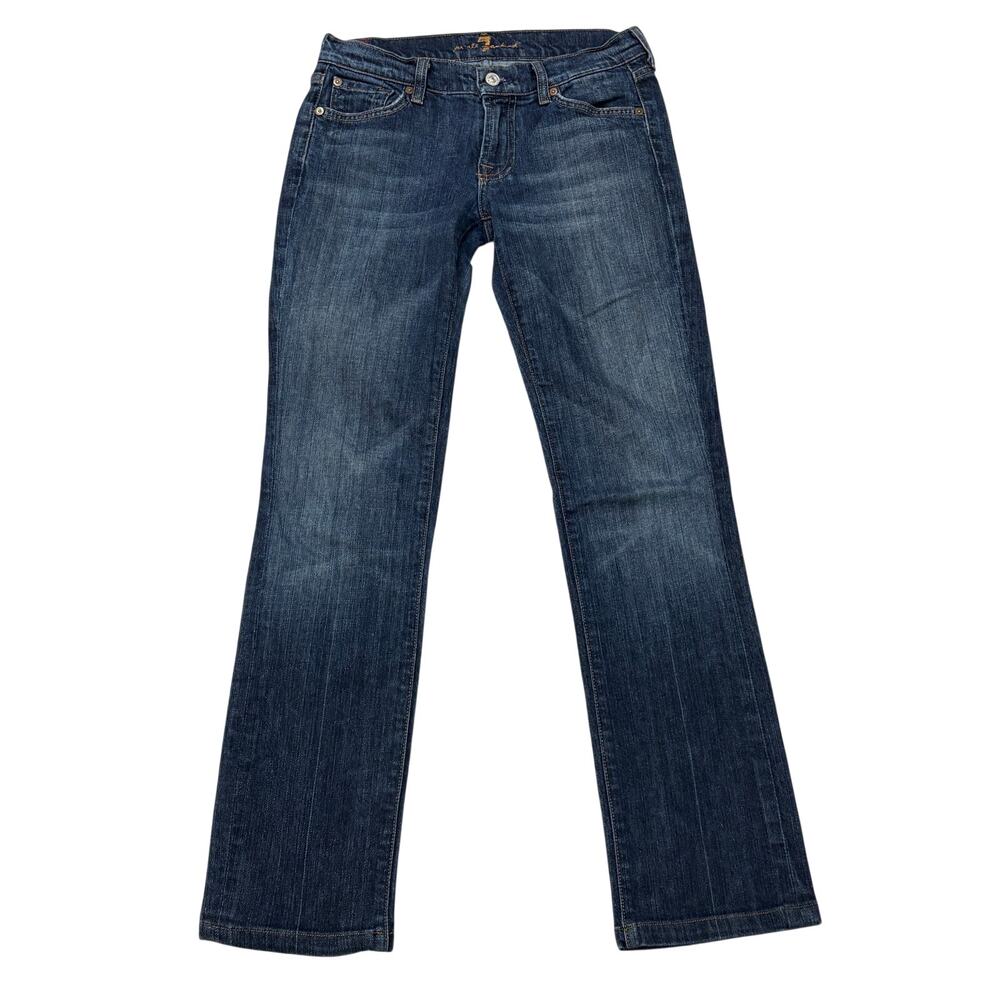 7 For All Mankind Jeans Womens 27 Blue Boot Stretch Low Rise Distressed USA READ